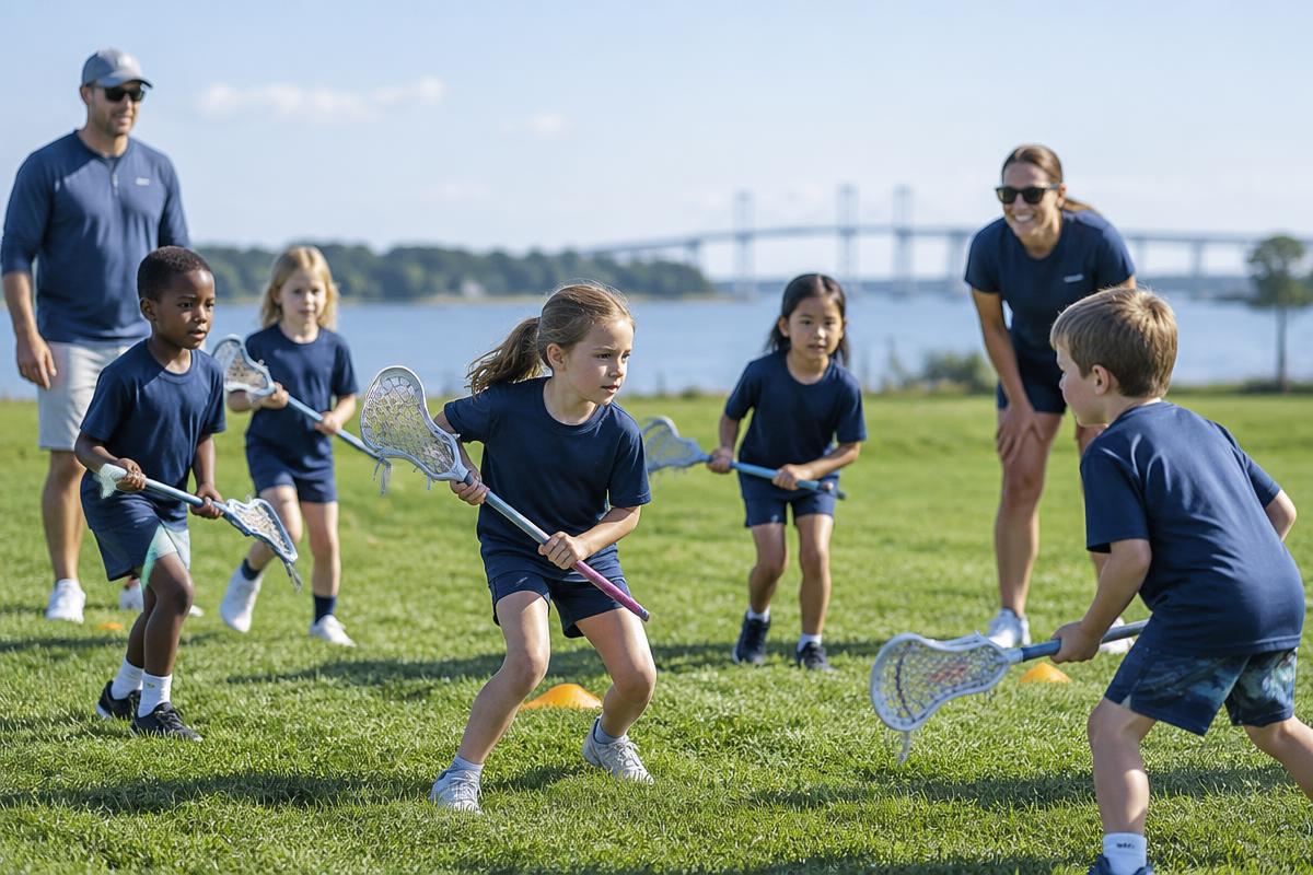 Young lacrosse players practicing
